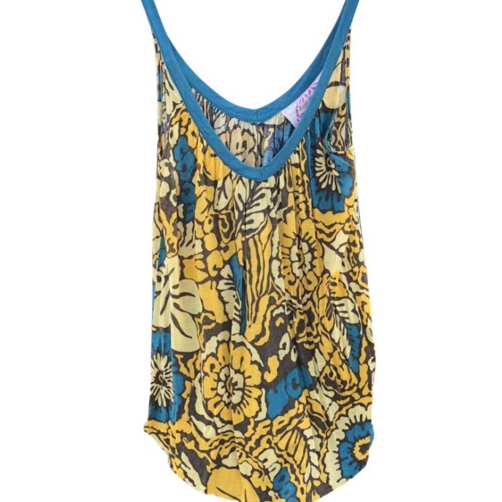 Free People yellow and blue flower loose tank